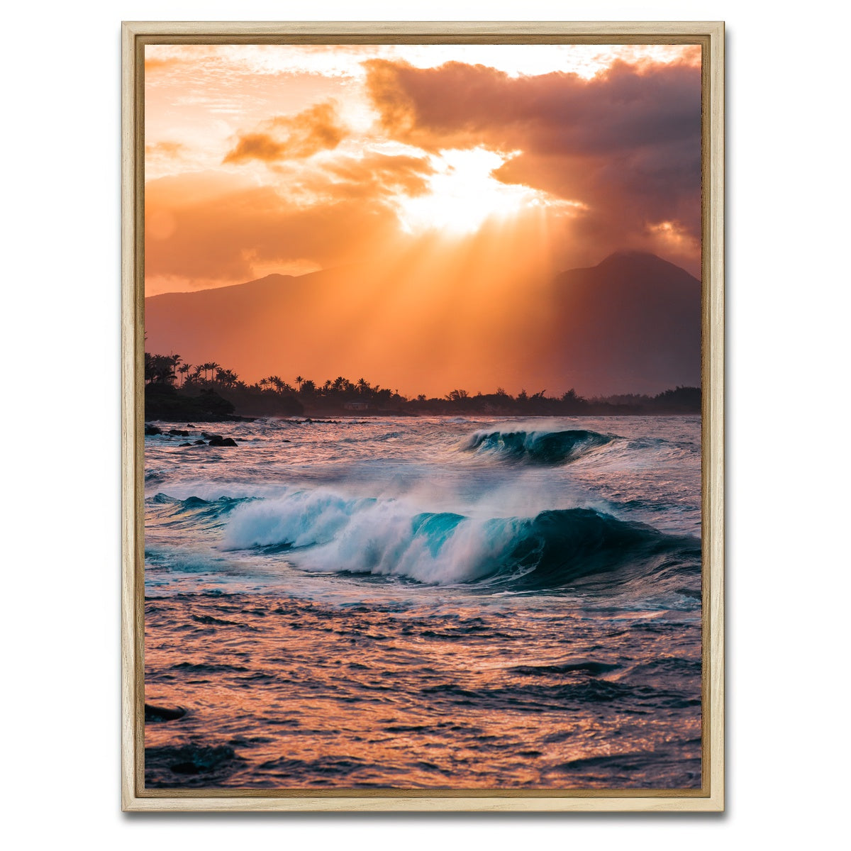 AUTO-MOCKUP WHITE | Waves at Sunset | 1 Piece | Natural Framed Canvas | group=3x4