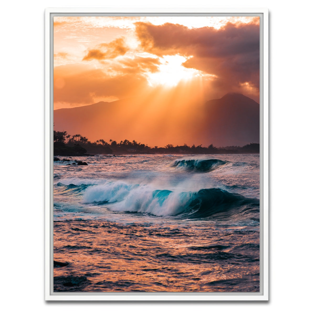 AUTO-MOCKUP WHITE | Waves at Sunset | 1 Piece | White Framed Canvas | group=3x4