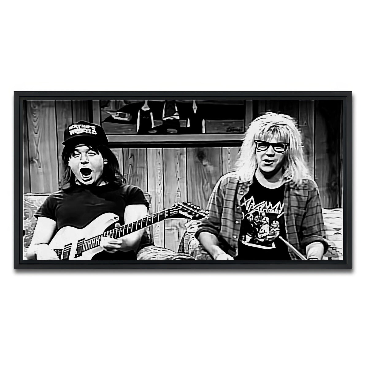 AUTO-MOCKUP WHITE | Wayne's World Grayscale | 1 Piece | Black Framed Canvas | group=2x1