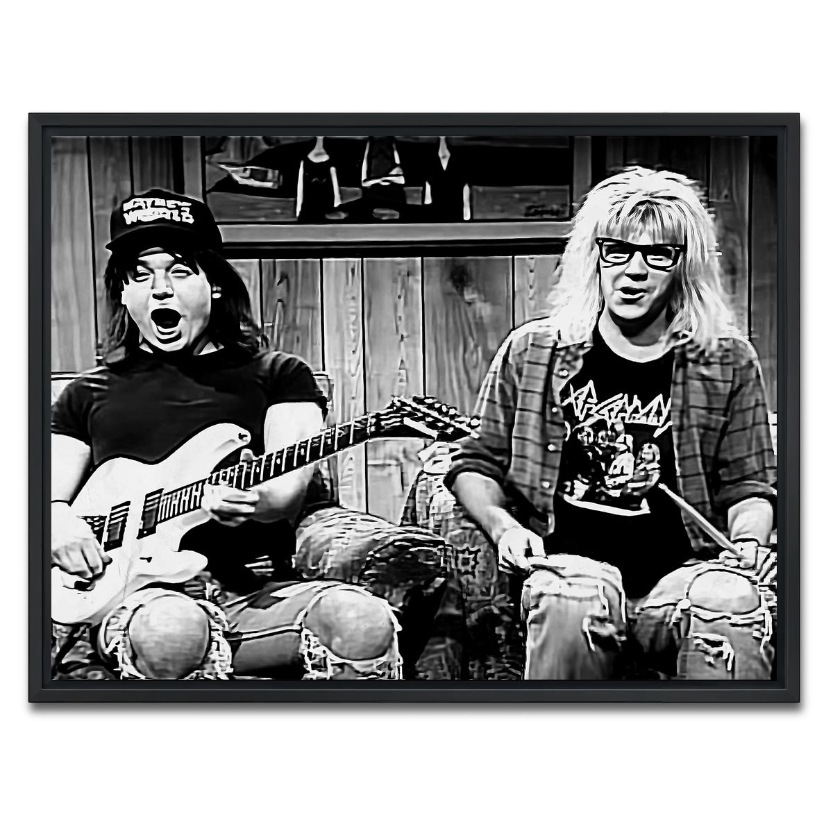 AUTO-MOCKUP WHITE | Wayne's World Grayscale | 1 Piece | Black Framed Canvas | group=4x3