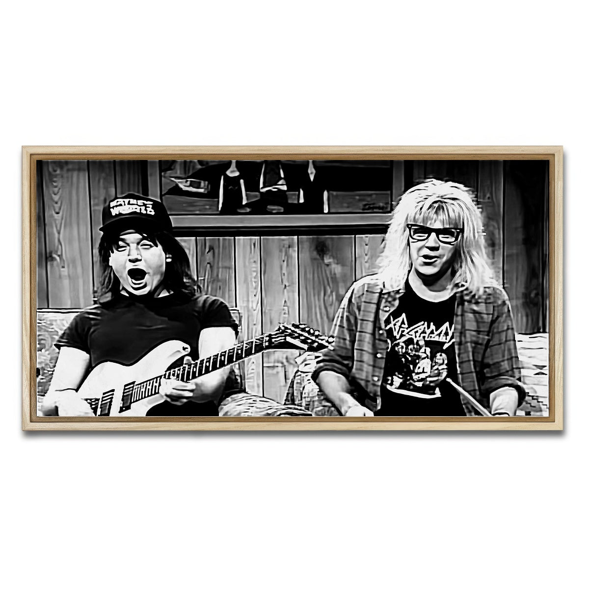 AUTO-MOCKUP WHITE | Wayne's World Grayscale | 1 Piece | Natural Framed Canvas | group=2x1