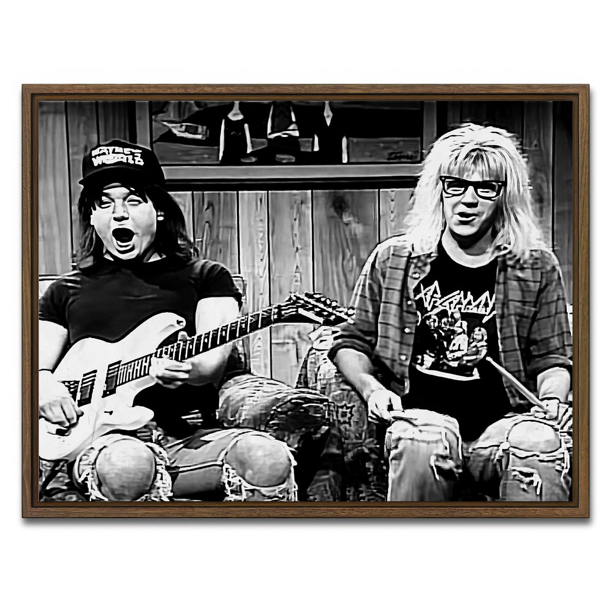 AUTO-MOCKUP WHITE | Wayne's World Grayscale | 1 Piece | Walnut Framed Canvas | group=4x3