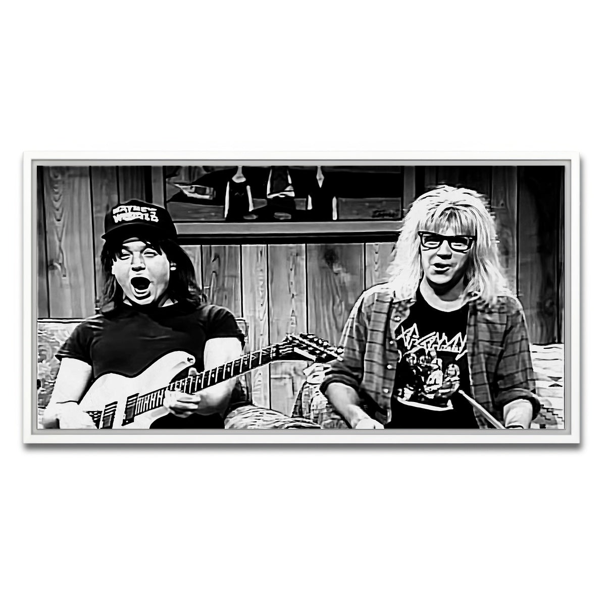 AUTO-MOCKUP WHITE | Wayne's World Grayscale | 1 Piece | White Framed Canvas | group=2x1