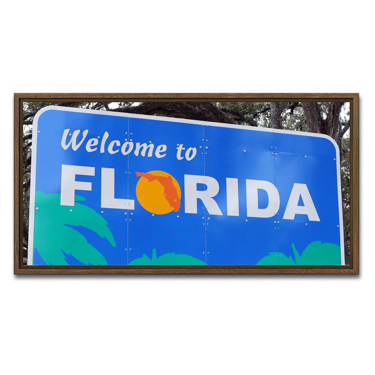 AUTO-MOCKUP WHITE | Welcome to Florida | 1 Piece | Walnut Framed Canvas | group=2x1