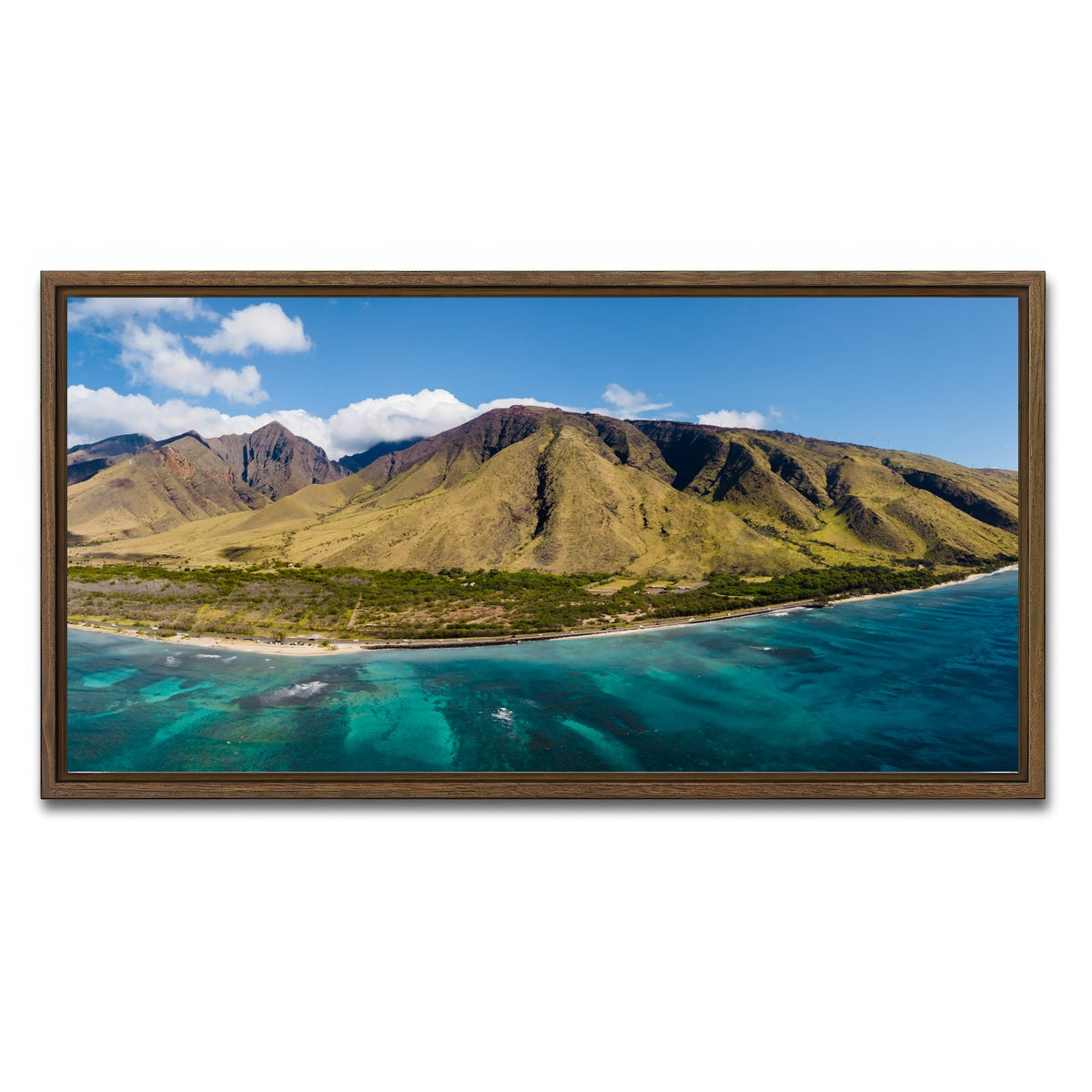 AUTO-MOCKUP WHITE | West Maui Aerial | 1 Piece | Walnut Framed Canvas | group=2x1