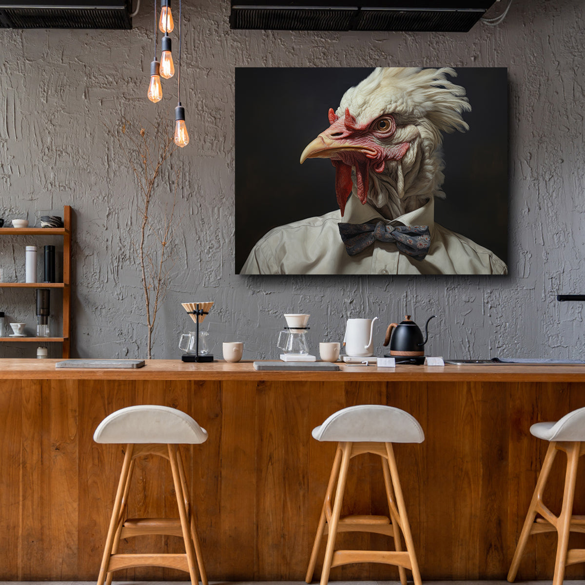 White Rooster Man Wall Art