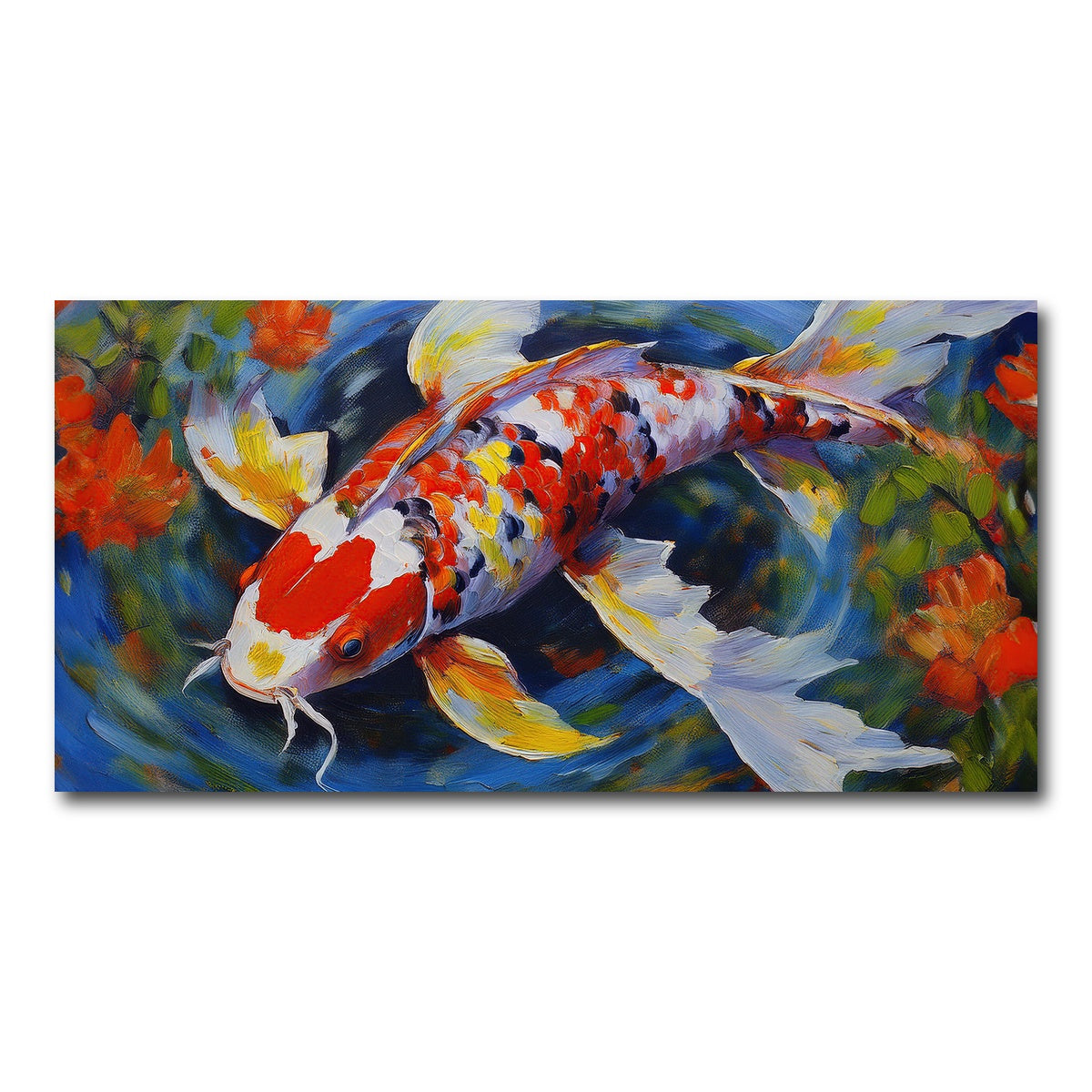 AUTO-MOCKUP WHITE | White Koi Fish Painting | 1 Piece | Gallery Wrap Canvas | group=2x1