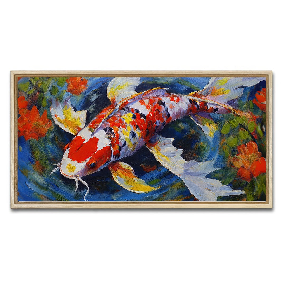 AUTO-MOCKUP WHITE | White Koi Fish Painting | 1 Piece | Natural Framed Canvas | group=2x1