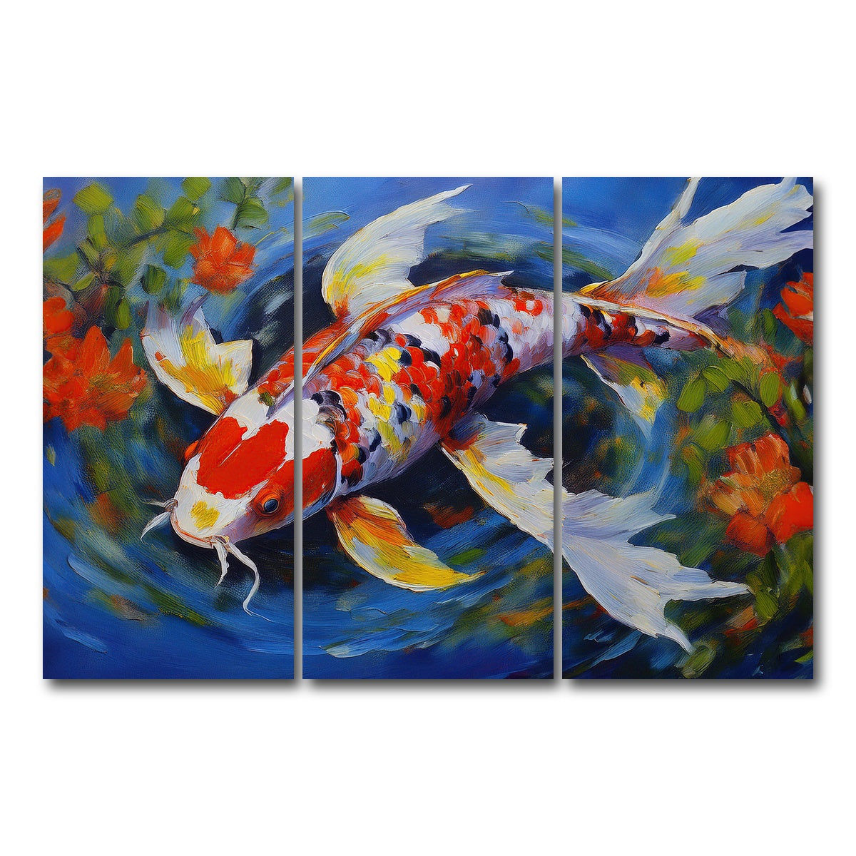 AUTO-MOCKUP WHITE | White Koi Fish Painting | 3 Piece | Gallery Wrap Canvas | group=12x24