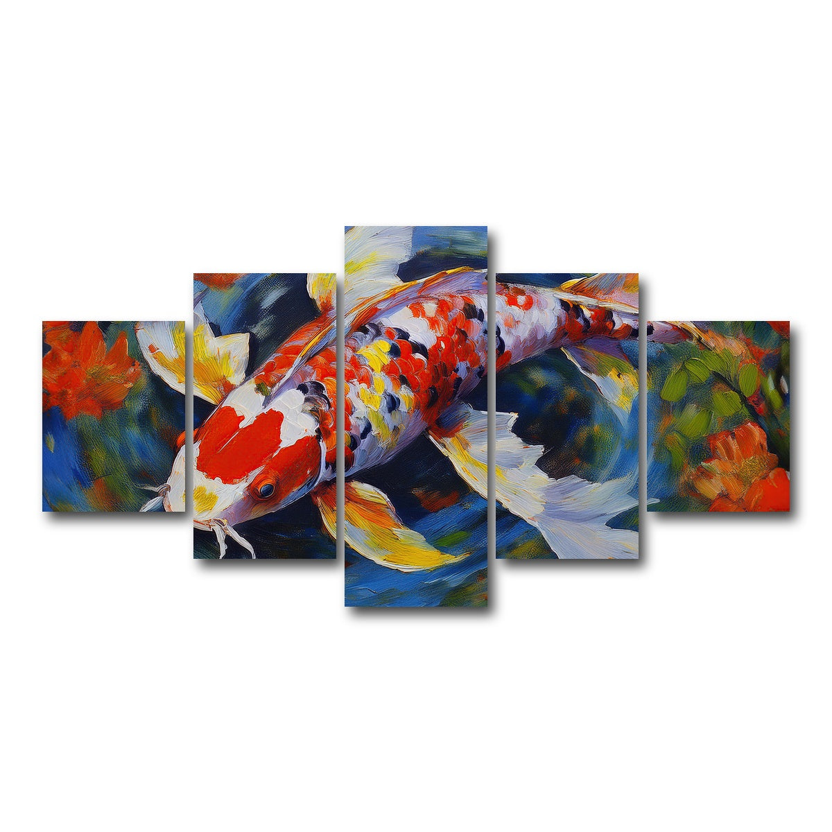 AUTO-MOCKUP WHITE | White Koi Fish Painting | 5 Piece | Gallery Wrap Canvas | group=5_short