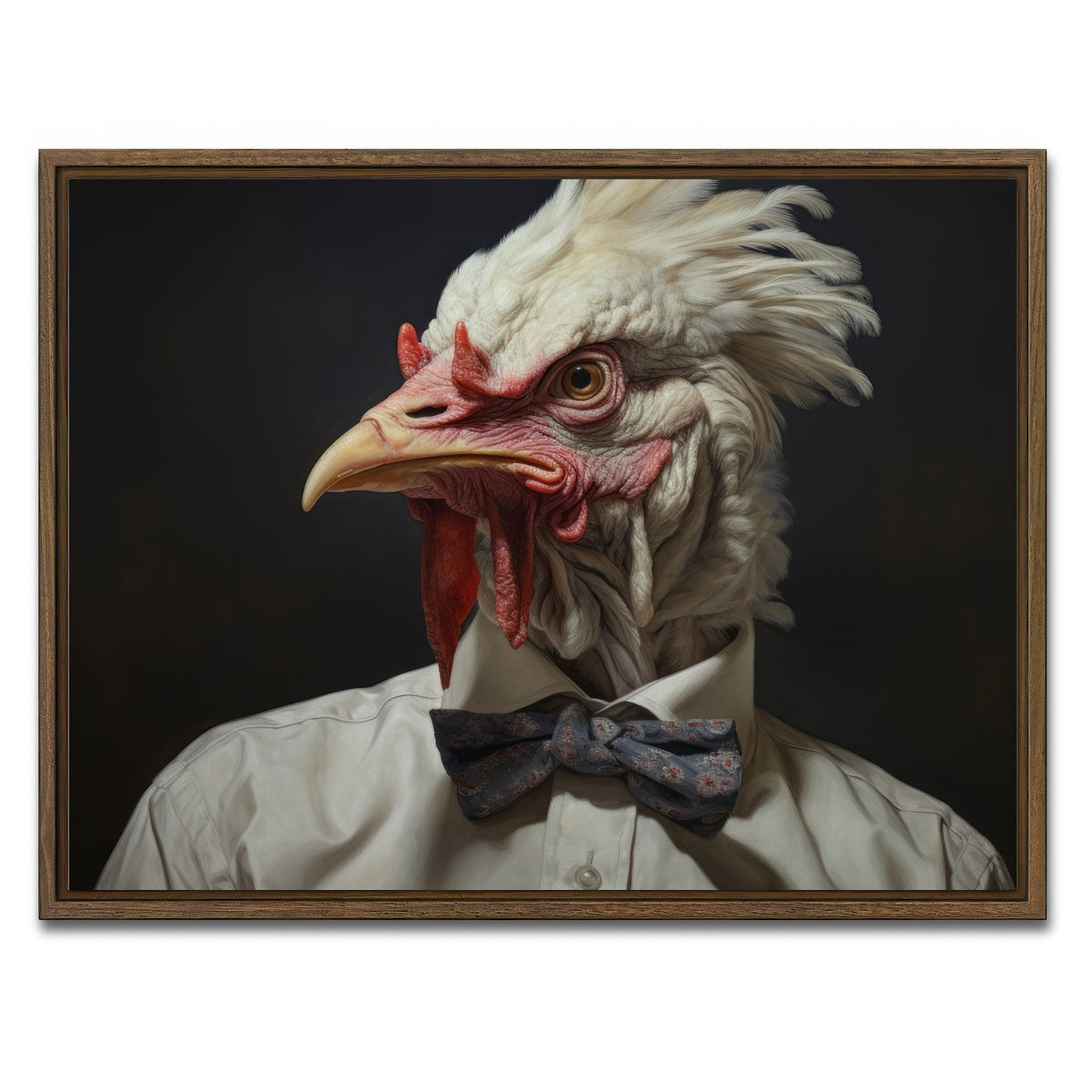AUTO-MOCKUP WHITE | White Rooster Man | 1 Piece | Walnut Framed Canvas | group=4x3