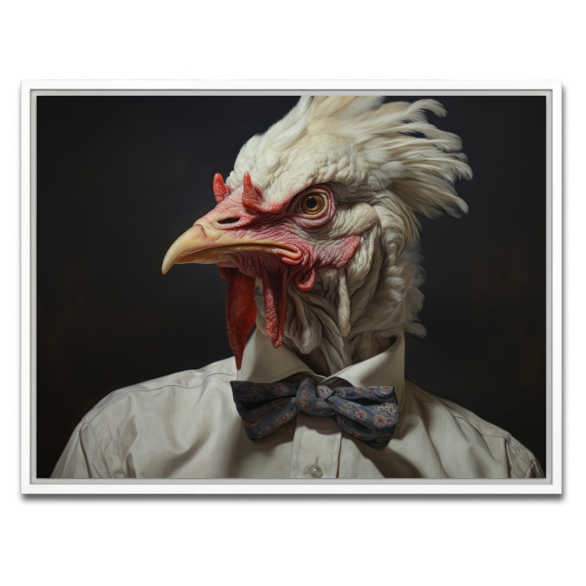 AUTO-MOCKUP WHITE | White Rooster Man | 1 Piece | White Framed Canvas | group=4x3