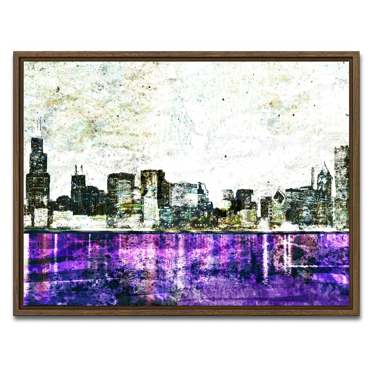 AUTO-MOCKUP WHITE | Whiteout chicago skyline | 1 Piece | Walnut Framed Canvas | group=4x3