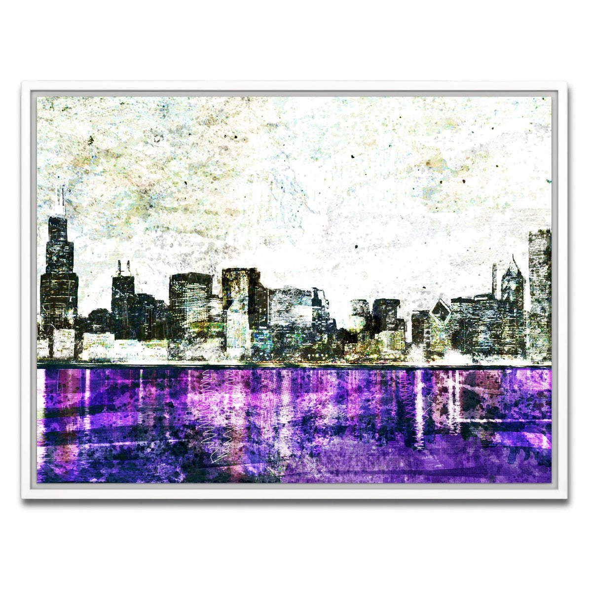 AUTO-MOCKUP WHITE | Whiteout chicago skyline | 1 Piece | White Framed Canvas | group=4x3