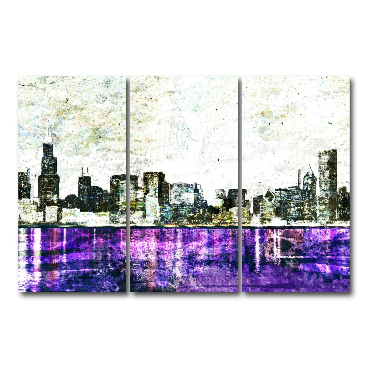 AUTO-MOCKUP WHITE | Whiteout chicago skyline | 3 Piece | Gallery Wrap Canvas | group=12x24