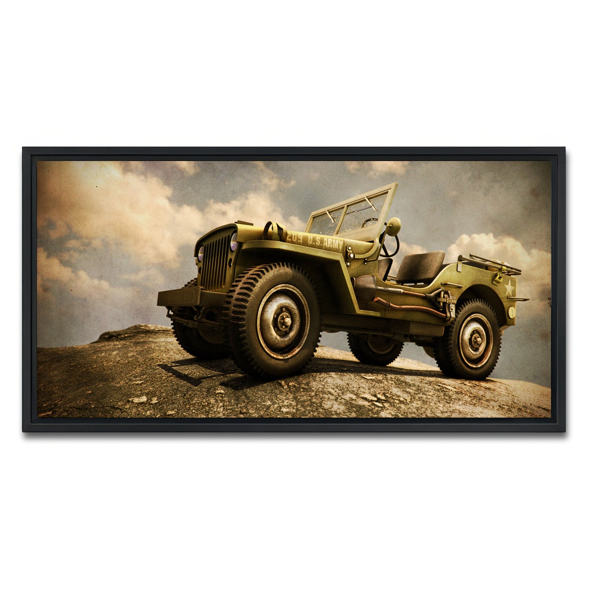 AUTO-MOCKUP WHITE | Willys Military Jeep | 1 Piece | Black Framed Canvas | group=2x1