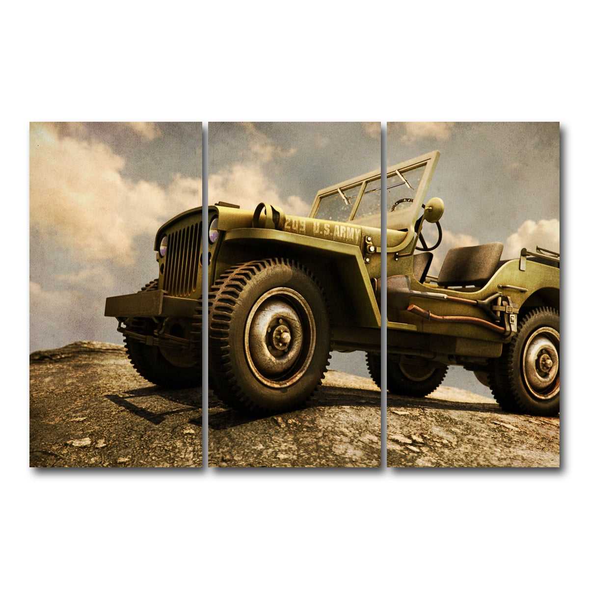 AUTO-MOCKUP WHITE | Willys Military Jeep | 3 Piece | Gallery Wrap Canvas | group=12x24