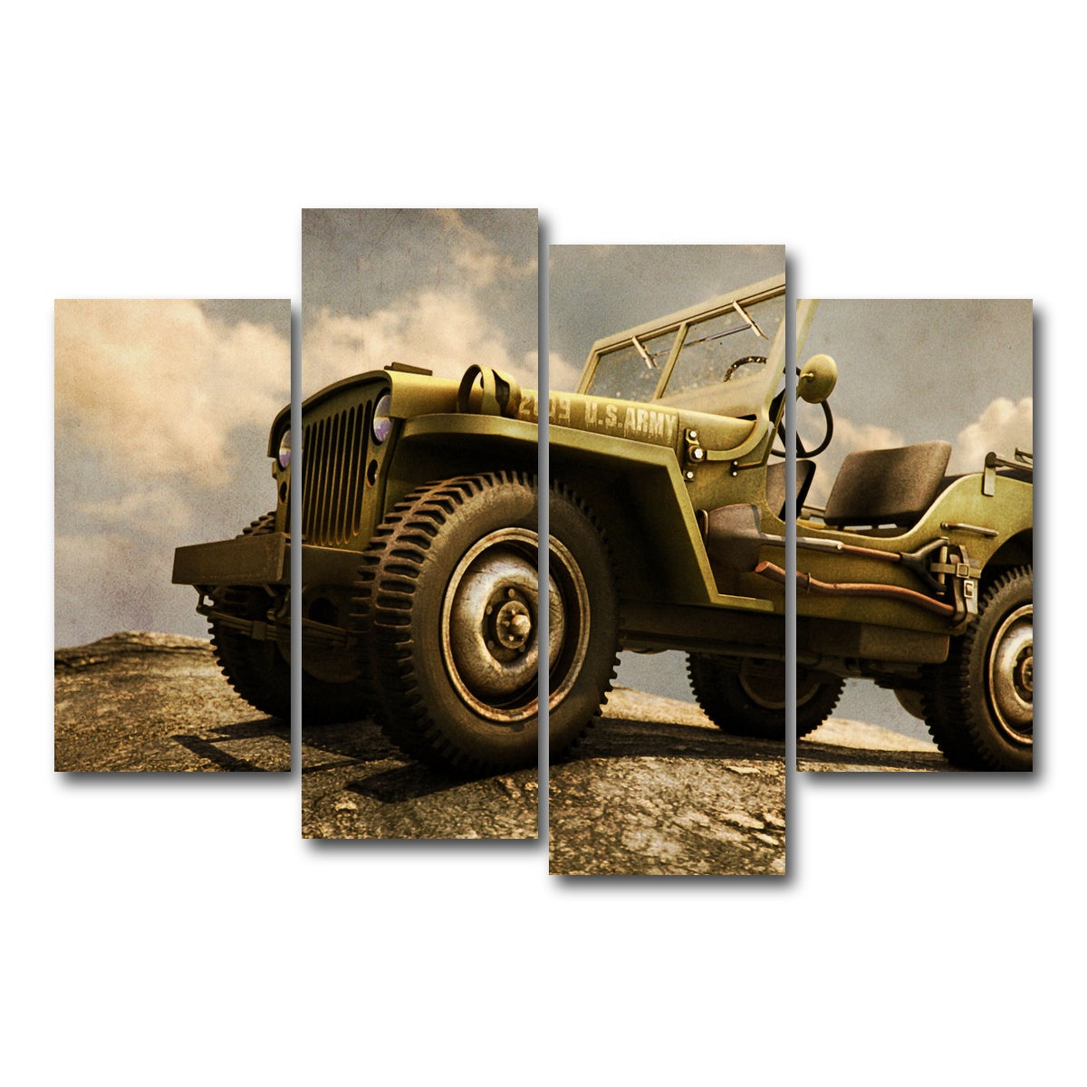 AUTO-MOCKUP WHITE | Willys Military Jeep | 4 Piece | Gallery Wrap Canvas | group=4_short