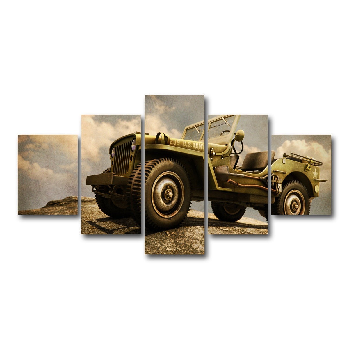 AUTO-MOCKUP WHITE | Willys Military Jeep | 5 Piece | Gallery Wrap Canvas | group=5_short