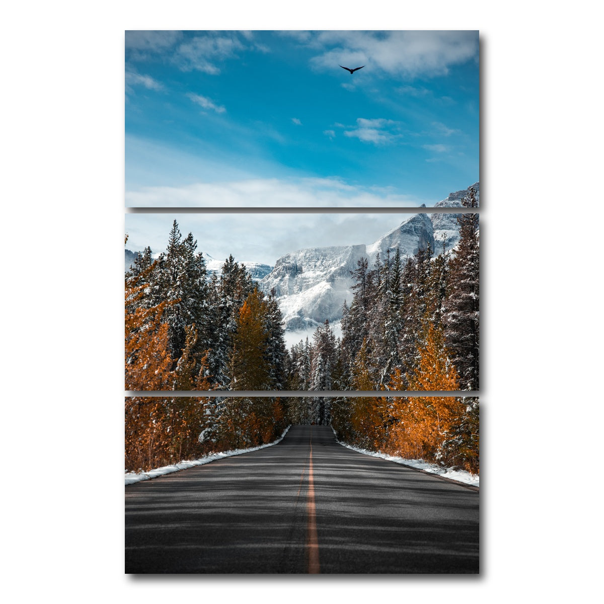 AUTO-MOCKUP WHITE | Winter Road | 3 Piece | Gallery Wrap Canvas | group=12x24_stacked