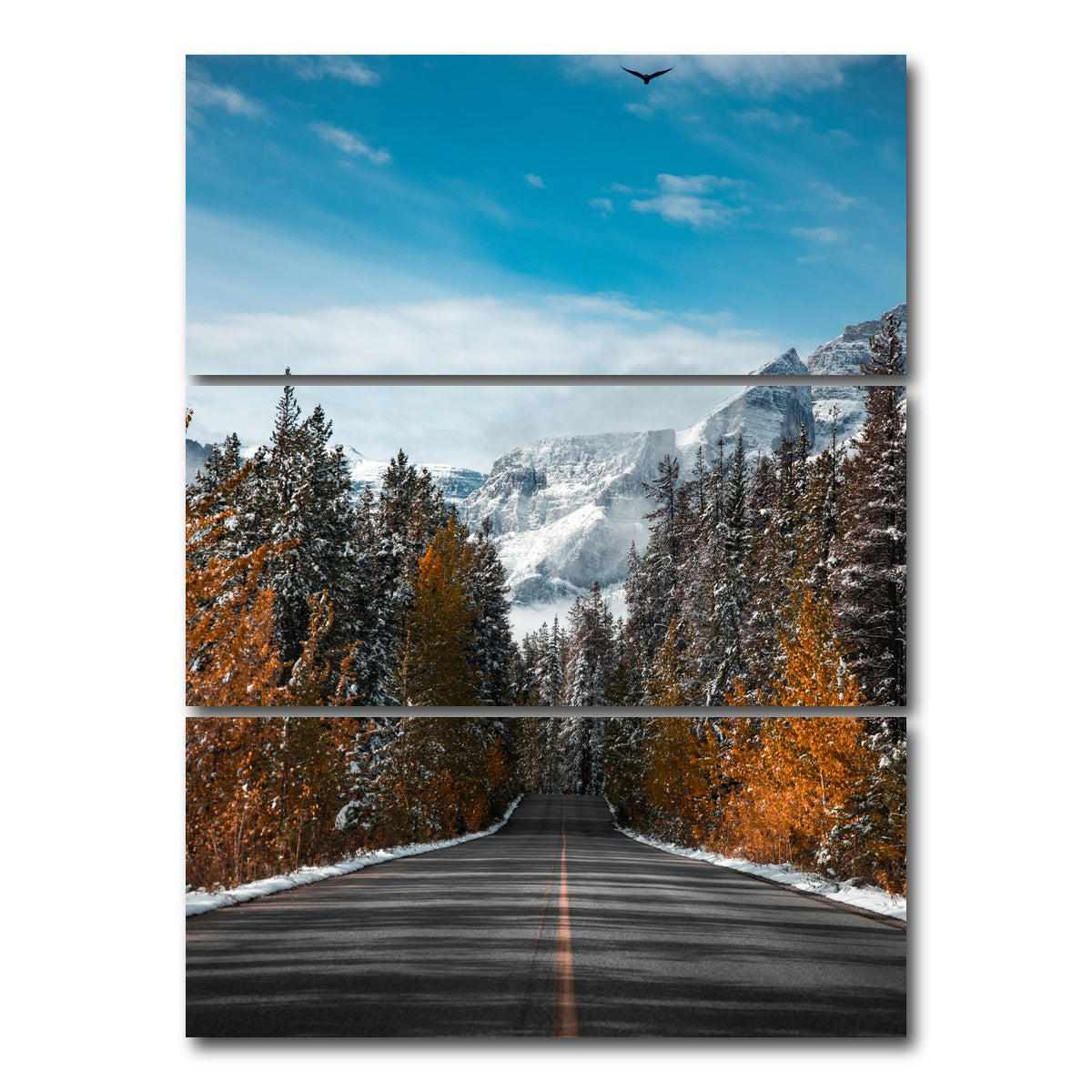 AUTO-MOCKUP WHITE | Winter Road | 3 Piece | Gallery Wrap Canvas | group=8x18_stacked