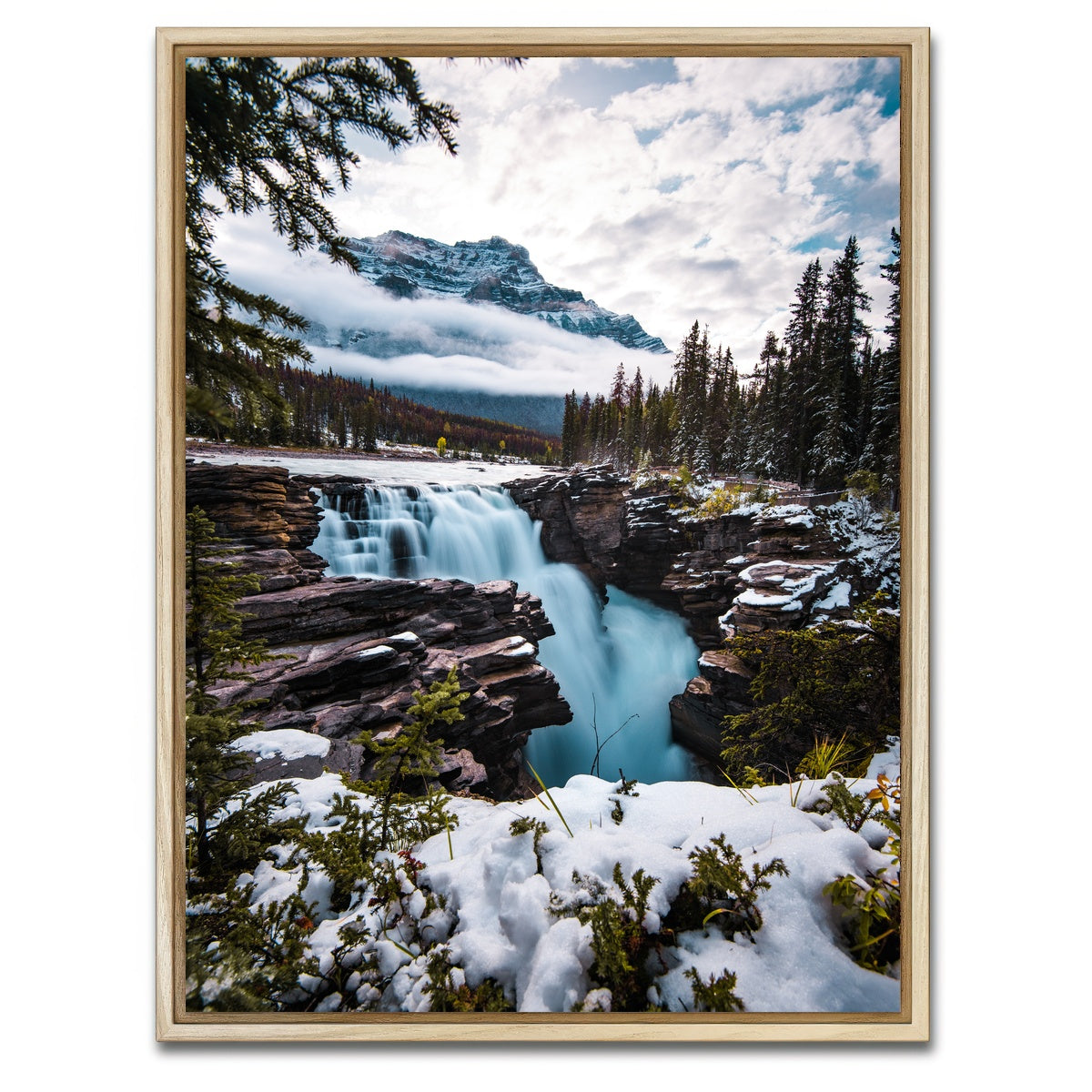 AUTO-MOCKUP WHITE | Wintry Waterfall | 1 Piece | Natural Framed Canvas | group=3x4
