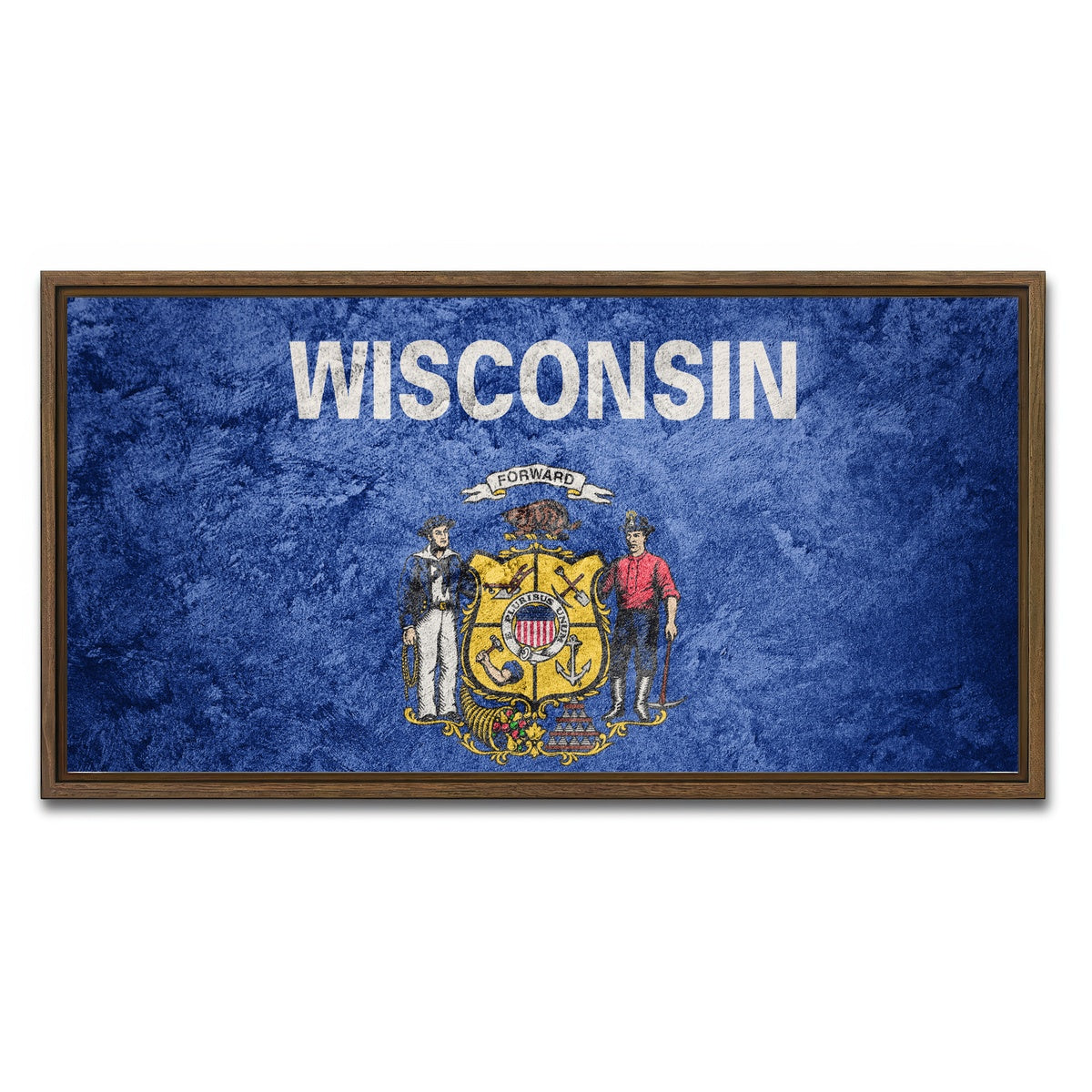 AUTO-MOCKUP WHITE | Wisconsin Flag Grunge | 1 Piece | Walnut Framed Canvas | group=2x1