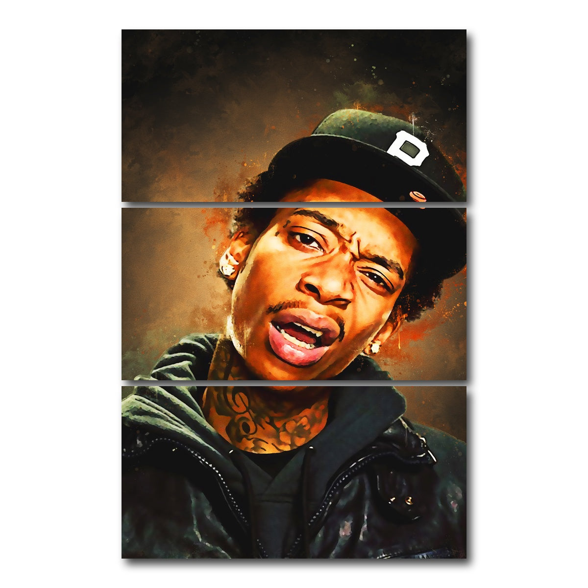 AUTO-MOCKUP WHITE | Wiz Khalifa Painting | 3 Piece | Gallery Wrap Canvas | group=12x24_stacked