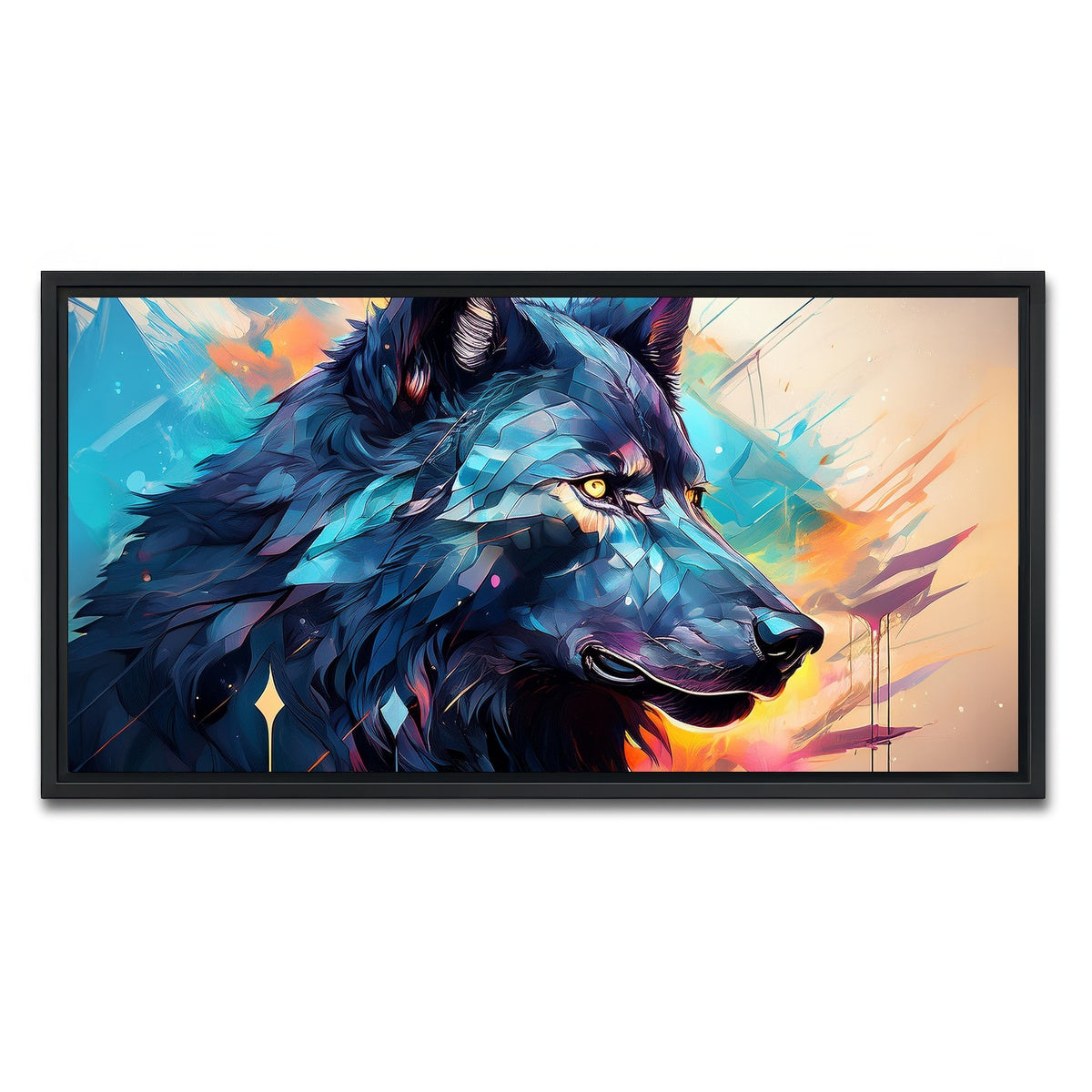 AUTO-MOCKUP WHITE | Wolf Abstract Painting | 1 Piece | Black Framed Canvas | group=2x1