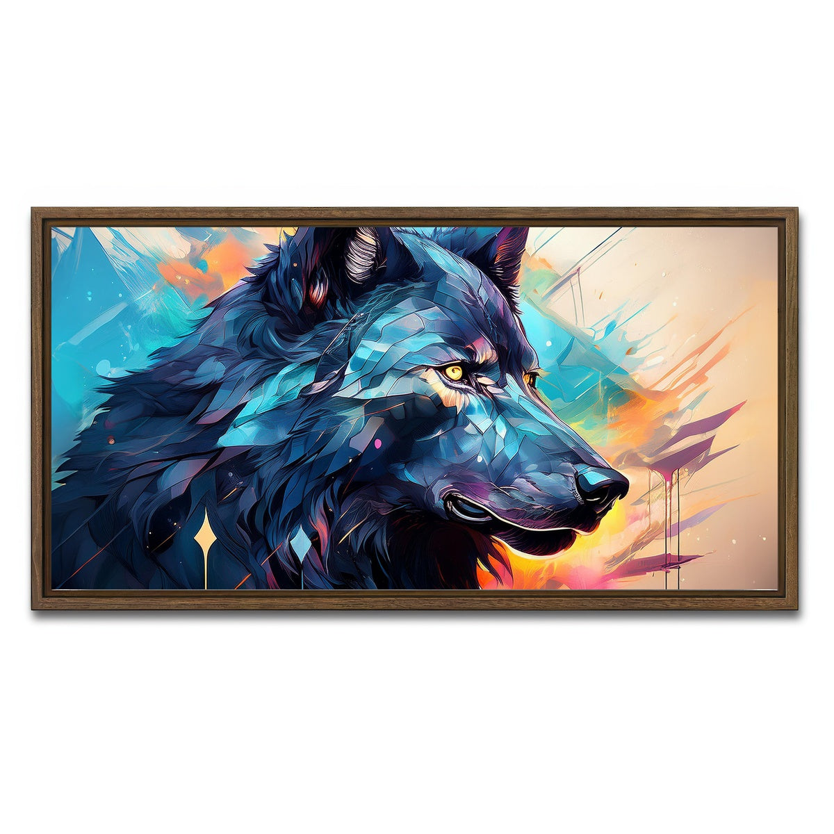 AUTO-MOCKUP WHITE | Wolf Abstract Painting | 1 Piece | Walnut Framed Canvas | group=2x1