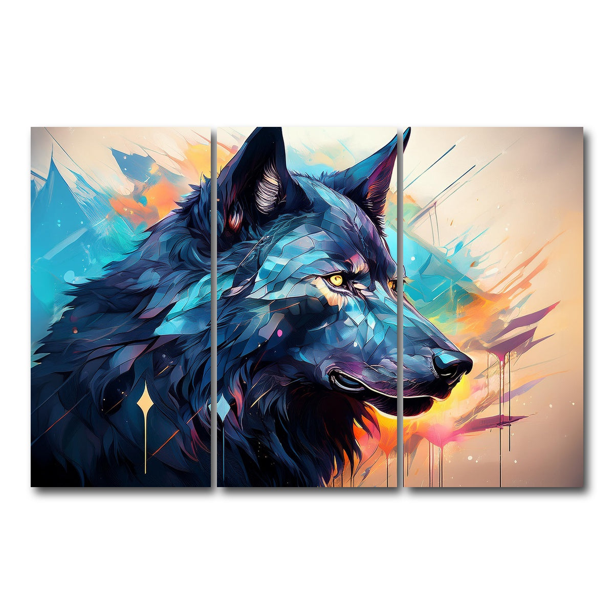 AUTO-MOCKUP WHITE | Wolf Abstract Painting | 3 Piece | Gallery Wrap Canvas | group=12x24
