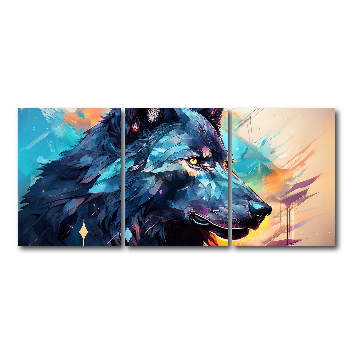 AUTO-MOCKUP WHITE | Wolf Abstract Painting | 3 Piece | Gallery Wrap Canvas | group=18x24