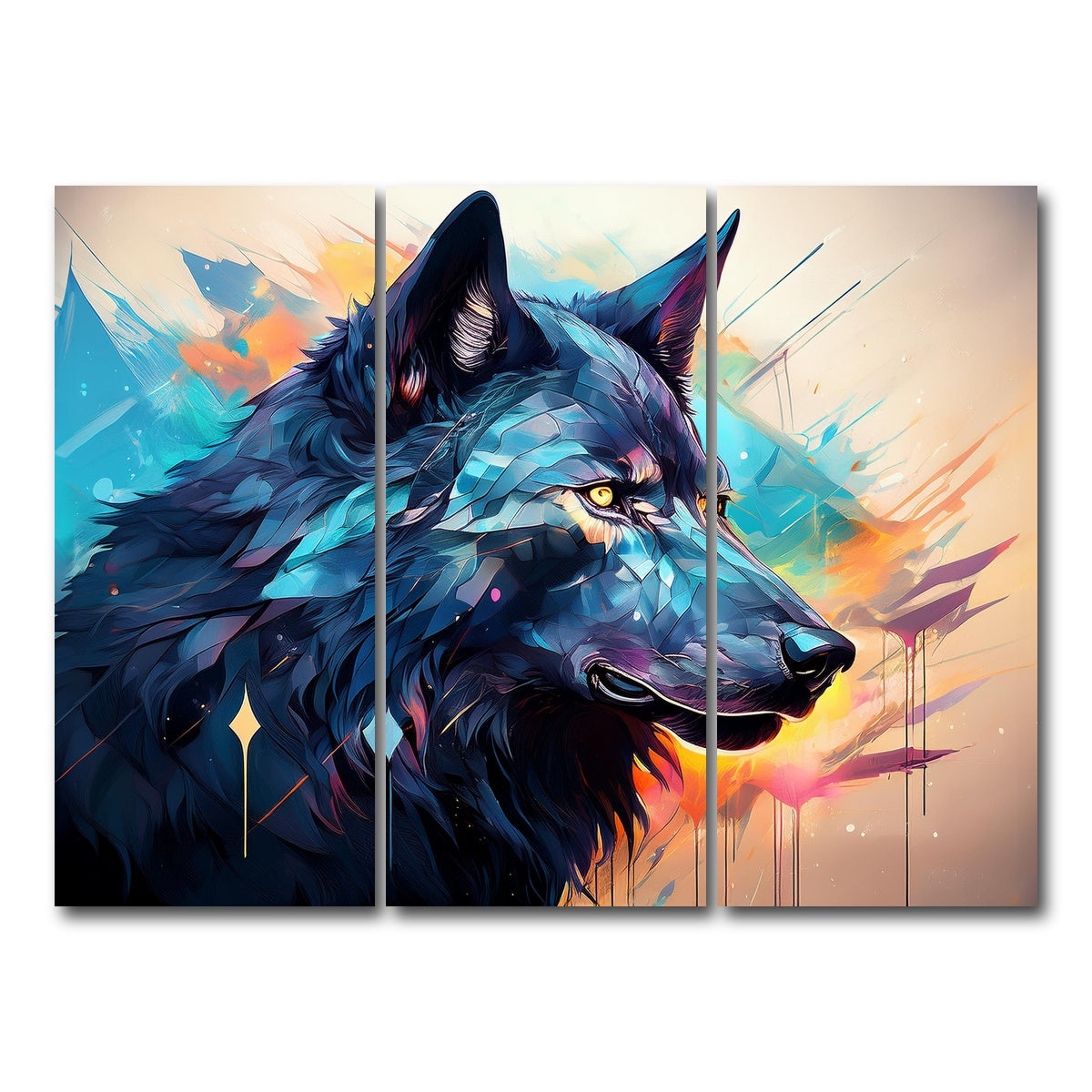 AUTO-MOCKUP WHITE | Wolf Abstract Painting | 3 Piece | Gallery Wrap Canvas | group=8x18