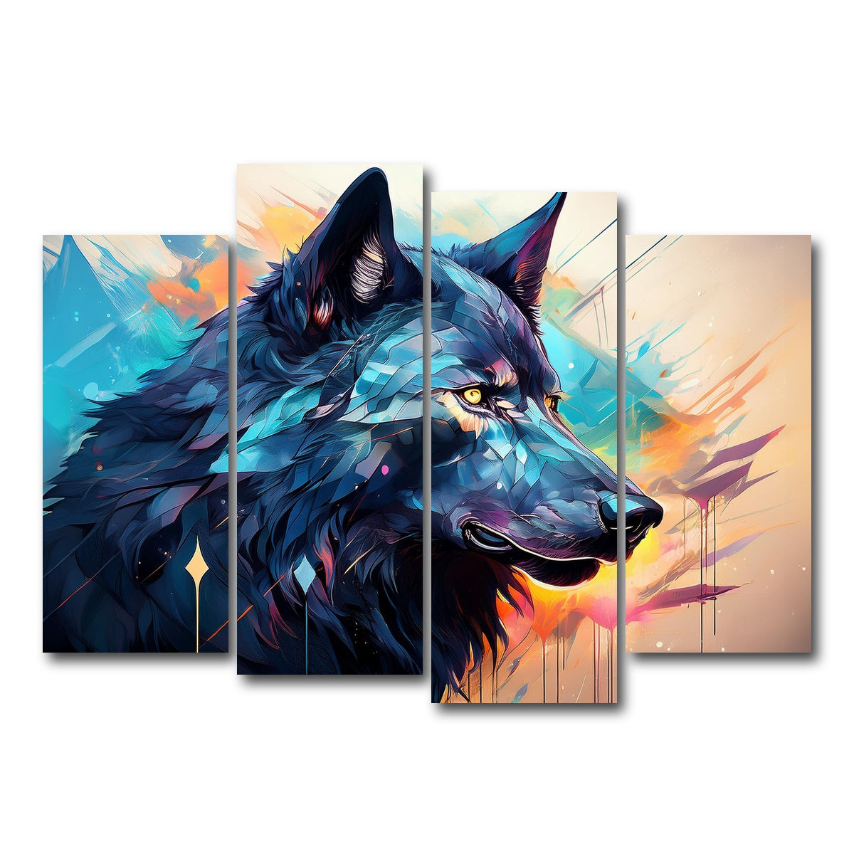 AUTO-MOCKUP WHITE | Wolf Abstract Painting | 4 Piece | Gallery Wrap Canvas | group=4_normal