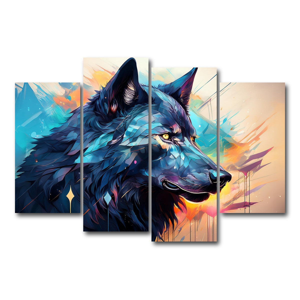AUTO-MOCKUP WHITE | Wolf Abstract Painting | 4 Piece | Gallery Wrap Canvas | group=4_short