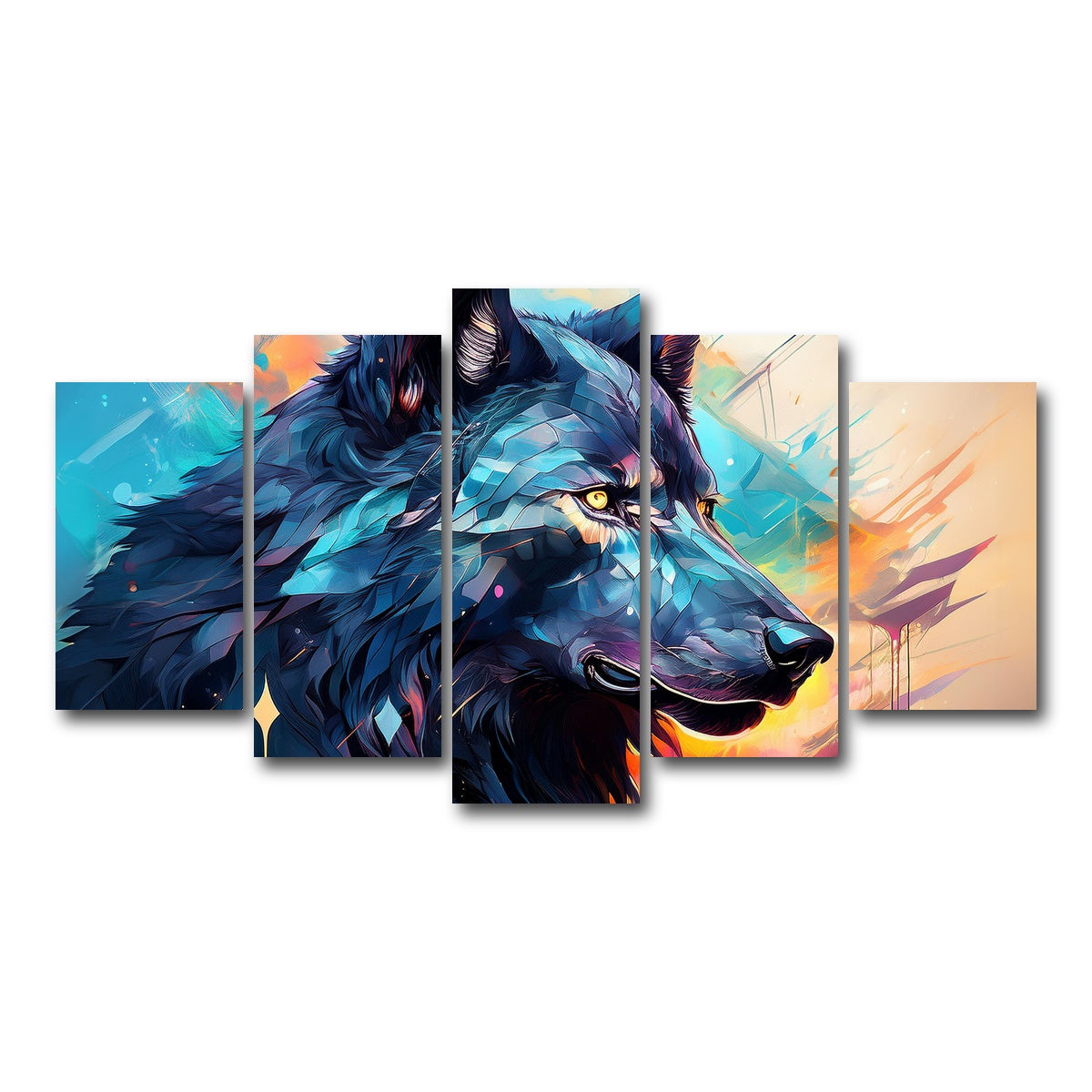 AUTO-MOCKUP WHITE | Wolf Abstract Painting | 5 Piece | Gallery Wrap Canvas | group=5_normal