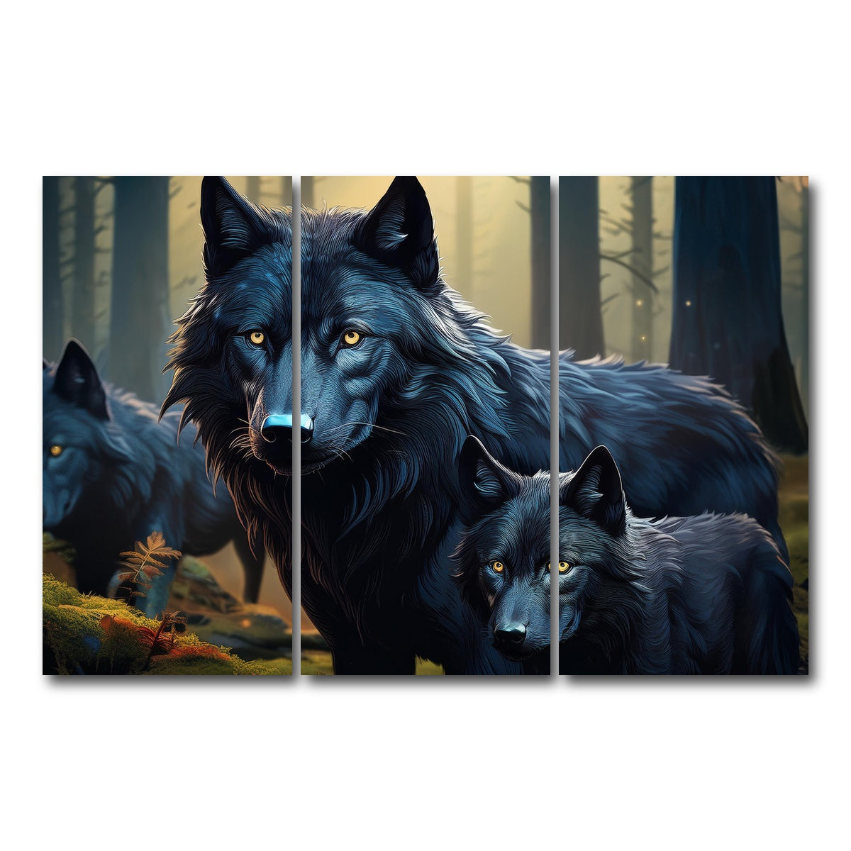 AUTO-MOCKUP WHITE | Wolf Family | 3 Piece | Gallery Wrap Canvas | group=12x24
