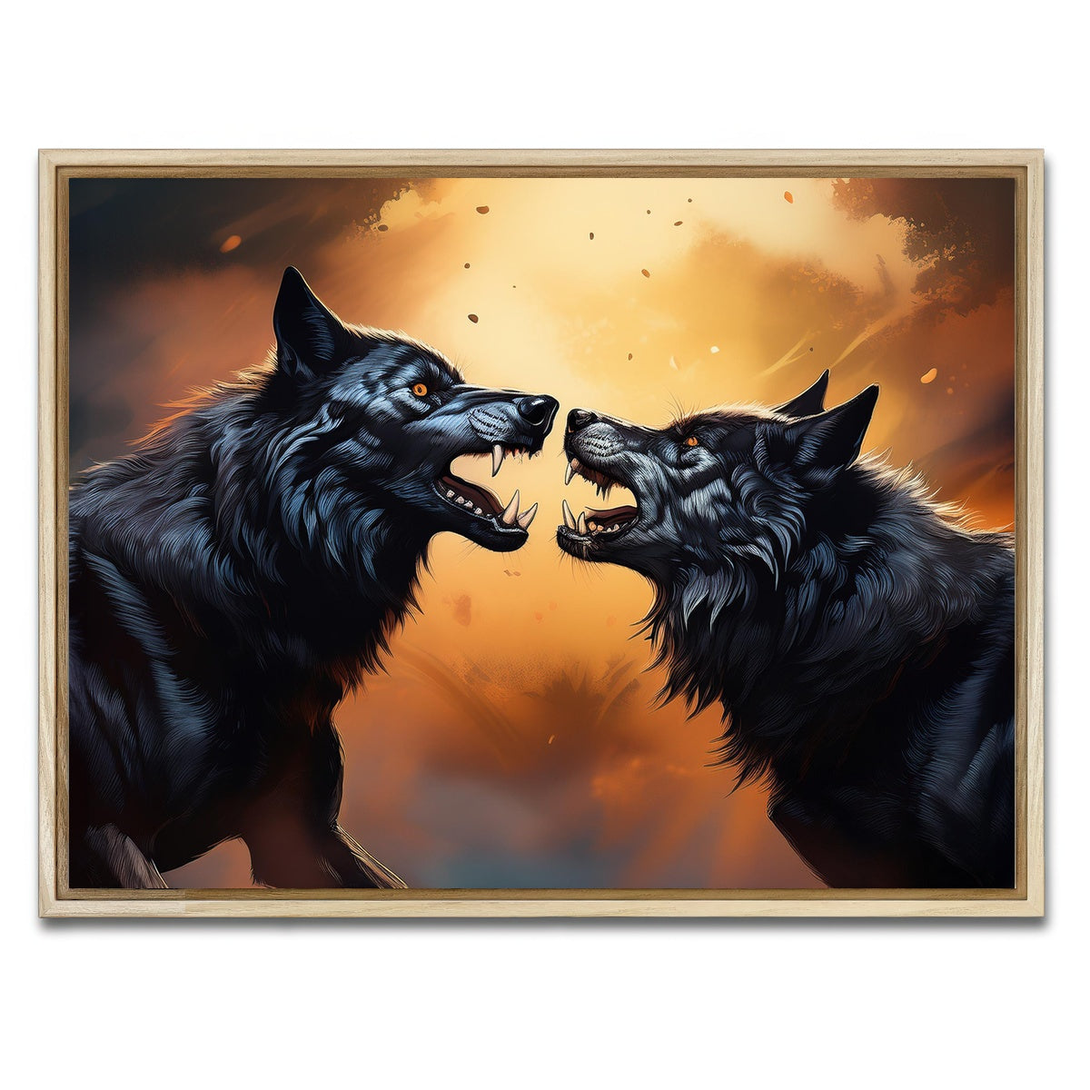 AUTO-MOCKUP WHITE | Wolf Fight | 1 Piece | Natural Framed Canvas | group=4x3