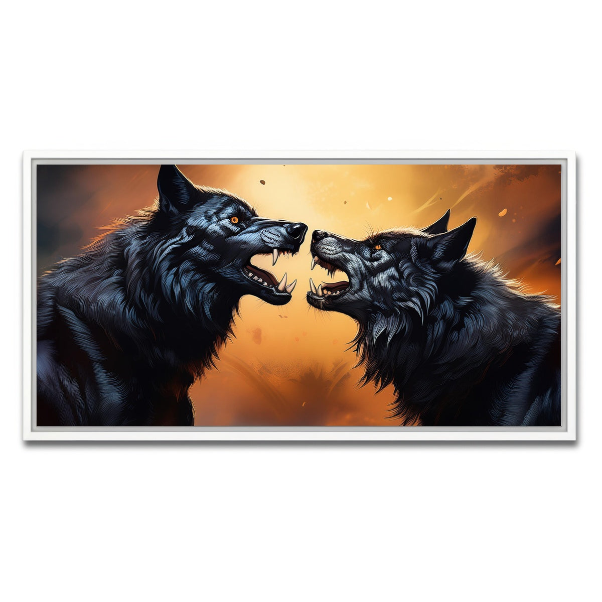 AUTO-MOCKUP WHITE | Wolf Fight | 1 Piece | White Framed Canvas | group=2x1