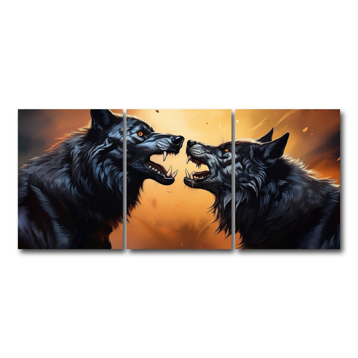 AUTO-MOCKUP WHITE | Wolf Fight | 3 Piece | Gallery Wrap Canvas | group=18x24