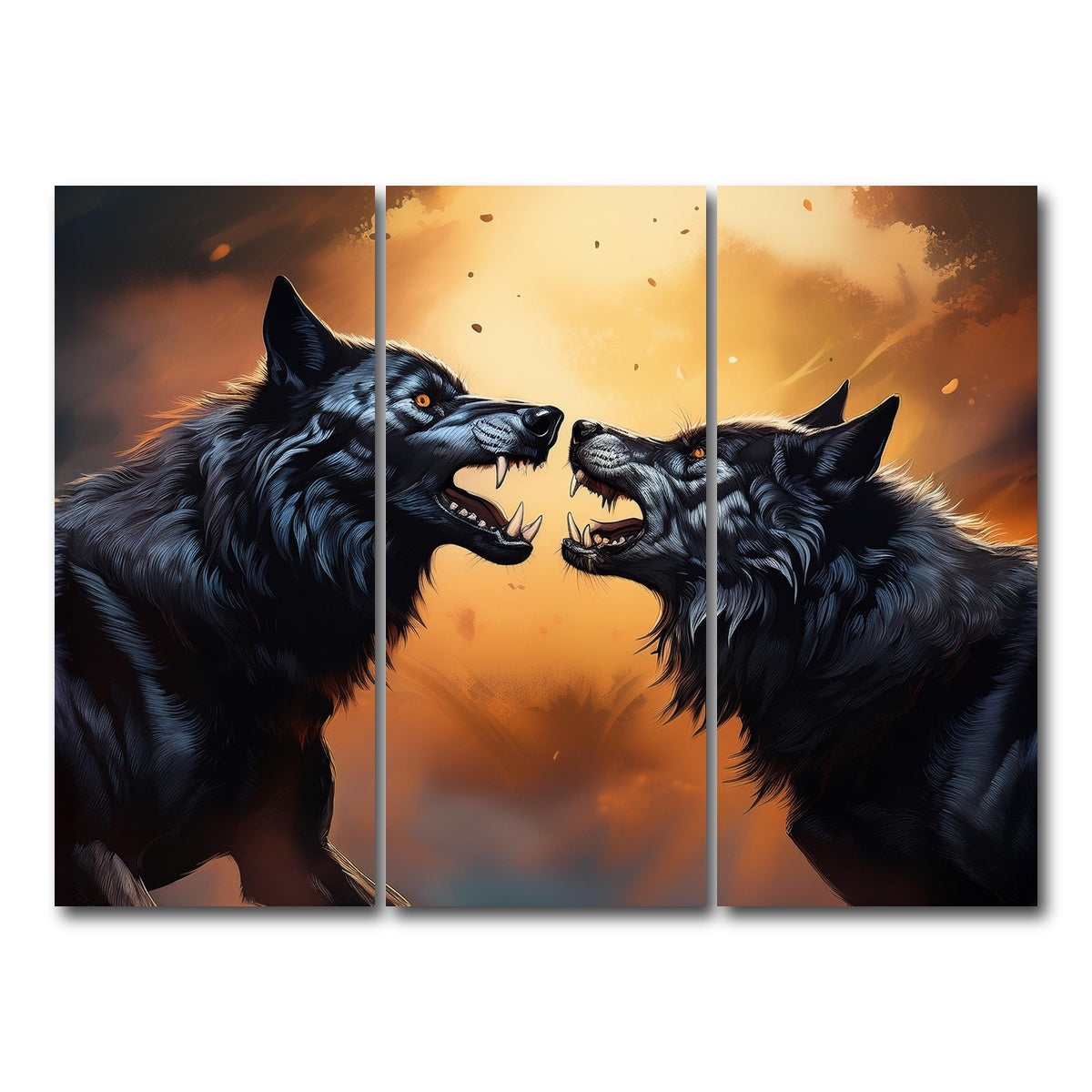 AUTO-MOCKUP WHITE | Wolf Fight | 3 Piece | Gallery Wrap Canvas | group=8x18