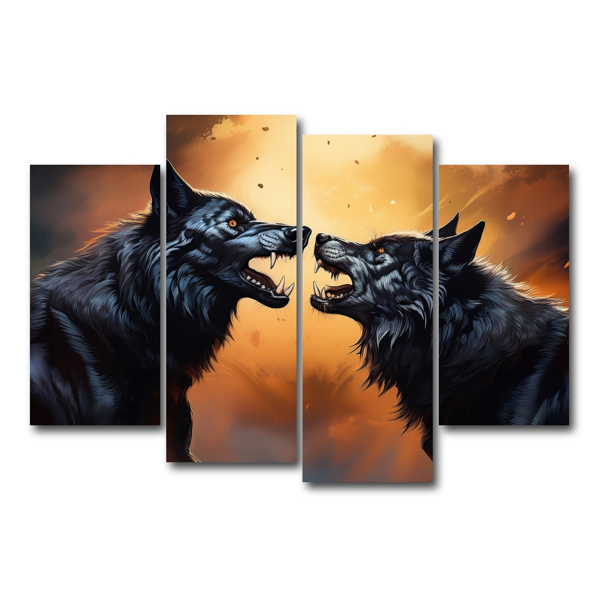 AUTO-MOCKUP WHITE | Wolf Fight | 4 Piece | Gallery Wrap Canvas | group=4_short