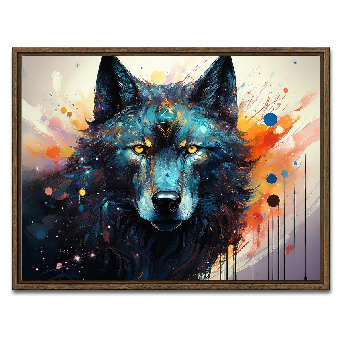 AUTO-MOCKUP WHITE | Wolf Painting | 1 Piece | Walnut Framed Canvas | group=4x3