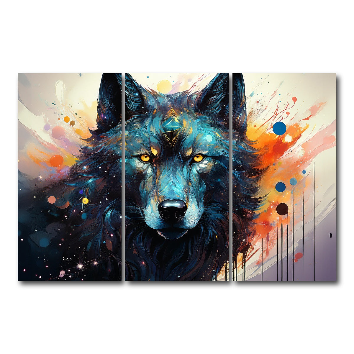 AUTO-MOCKUP WHITE | Wolf Painting | 3 Piece | Gallery Wrap Canvas | group=12x24