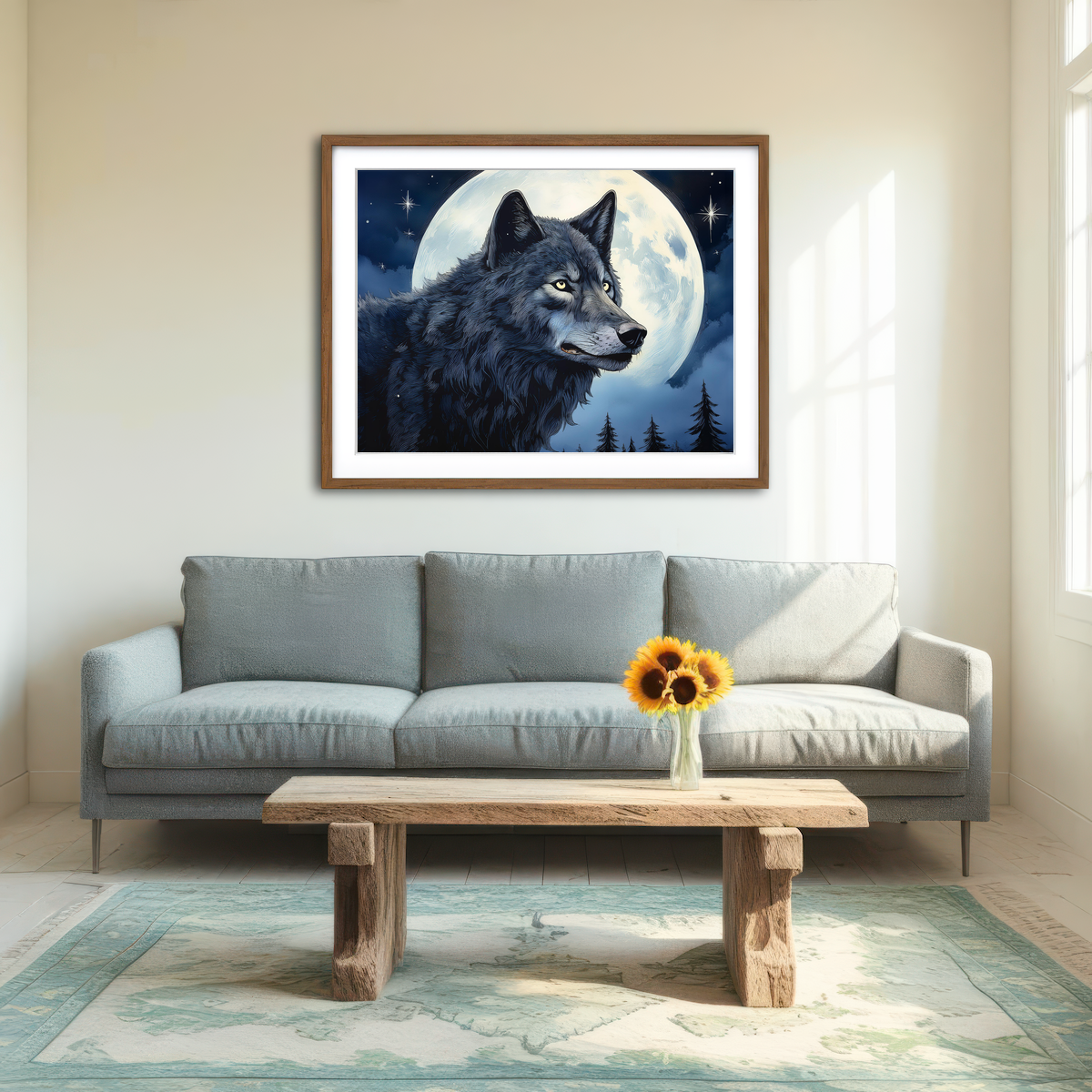 AUTO-MOCKUP ROOM | Wolf in the Moonlight Wall Art