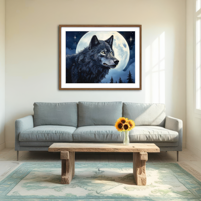 AUTO-MOCKUP ROOM | Wolf in the Moonlight Wall Art