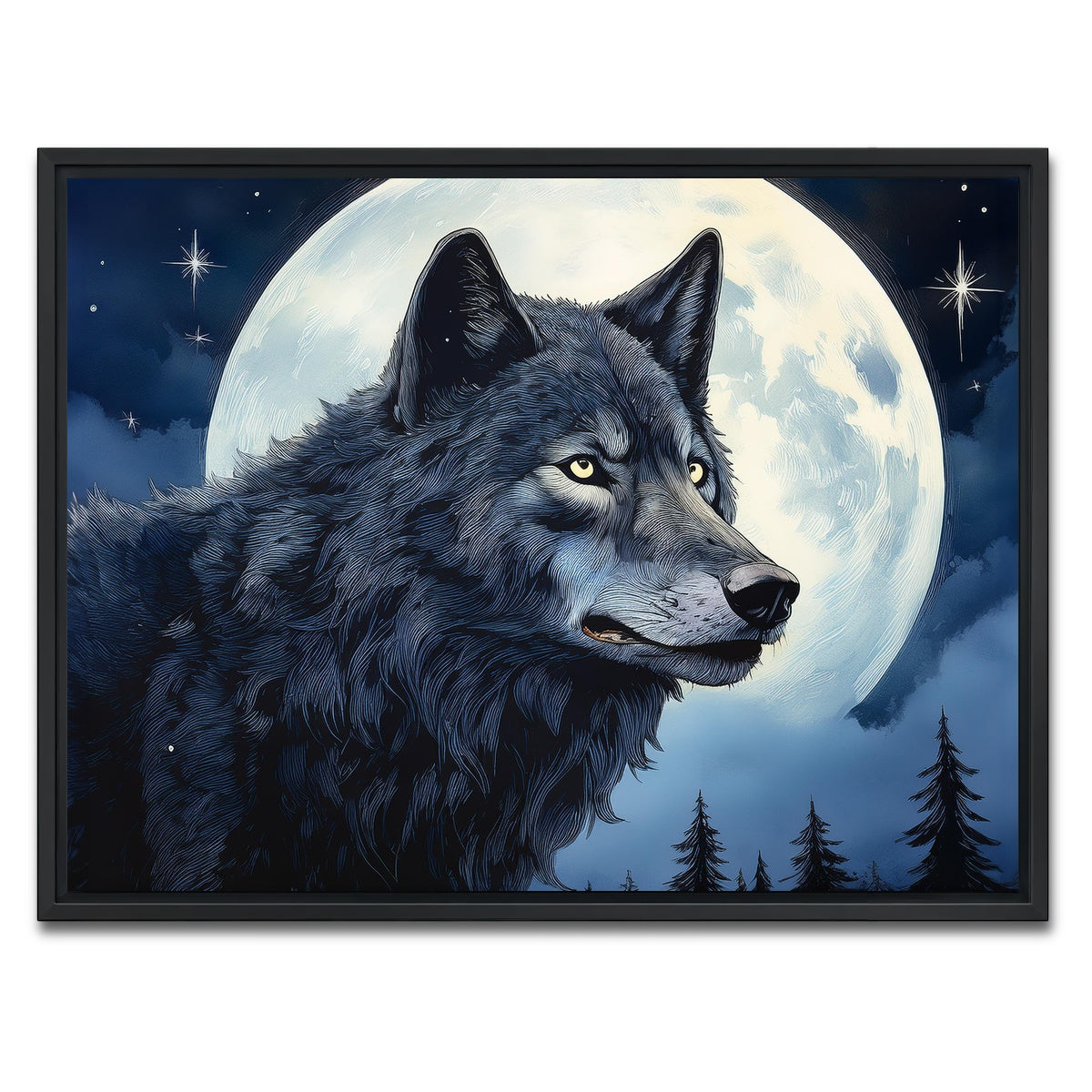 AUTO-MOCKUP WHITE | Wolf in the Moonlight | 1 Piece | Black Framed Canvas | group=4x3