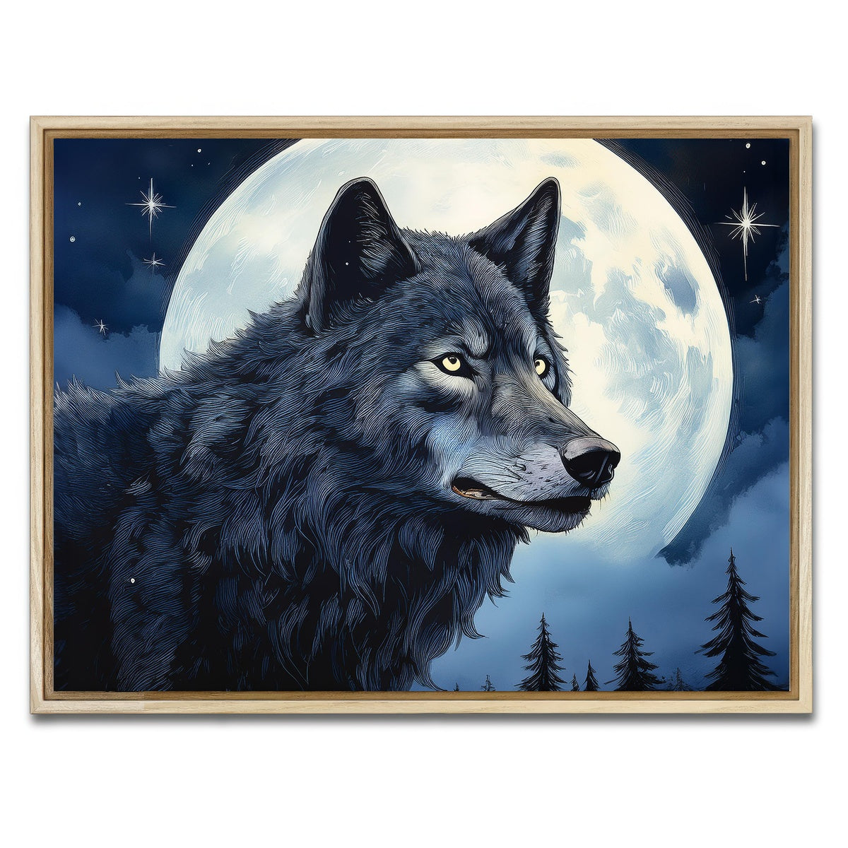 AUTO-MOCKUP WHITE | Wolf in the Moonlight | 1 Piece | Natural Framed Canvas | group=4x3