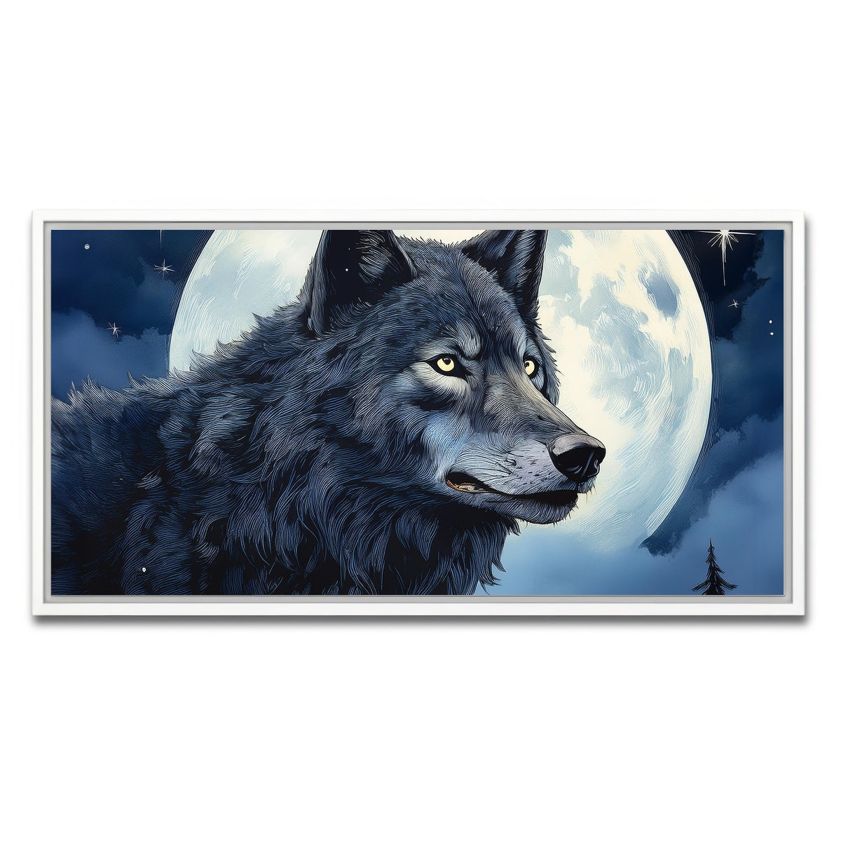 AUTO-MOCKUP WHITE | Wolf in the Moonlight | 1 Piece | White Framed Canvas | group=2x1
