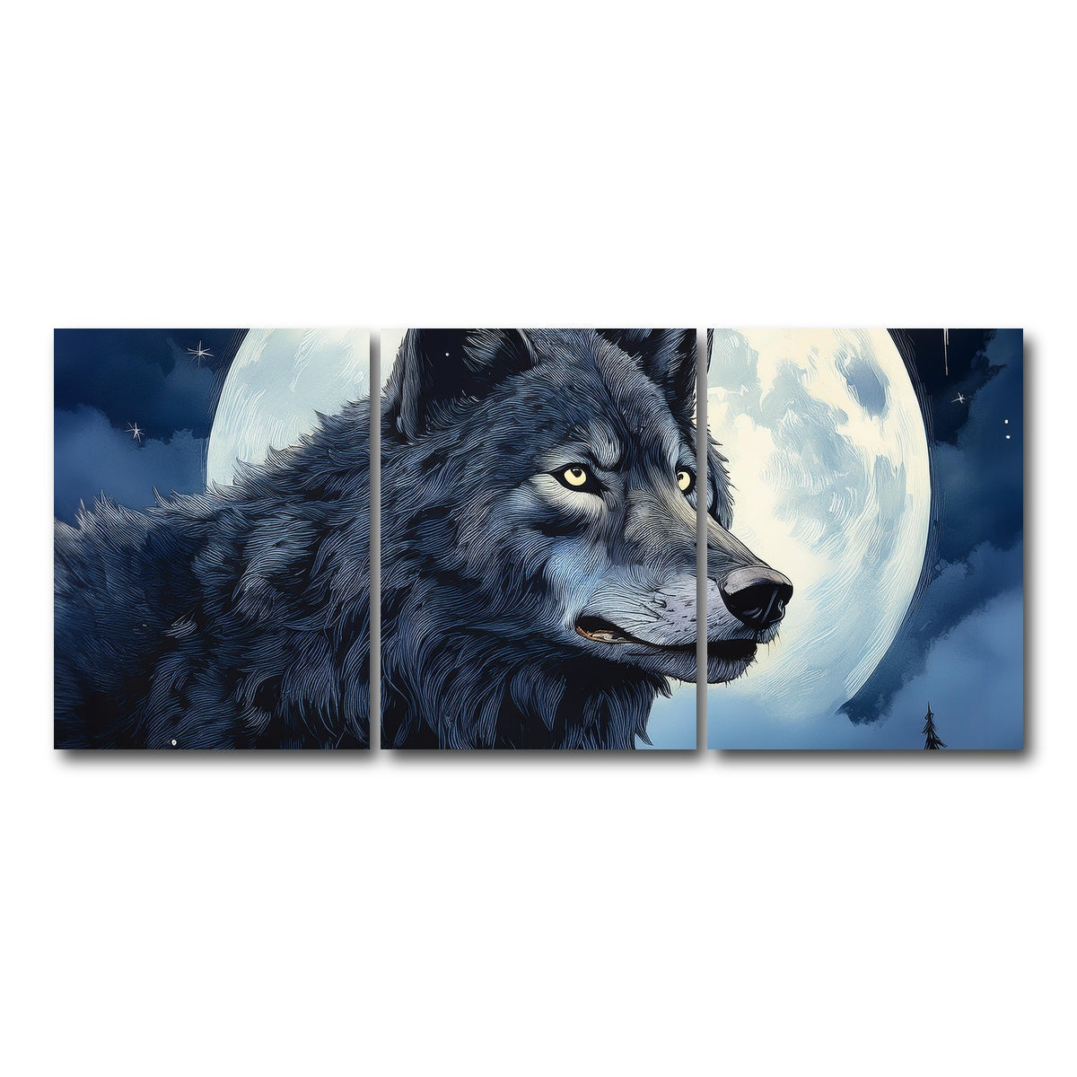 AUTO-MOCKUP WHITE | Wolf in the Moonlight | 3 Piece | Gallery Wrap Canvas | group=18x24